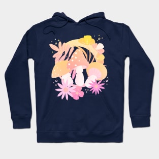 Magic mushrooms and flowers, pink and yellow gradient Hoodie